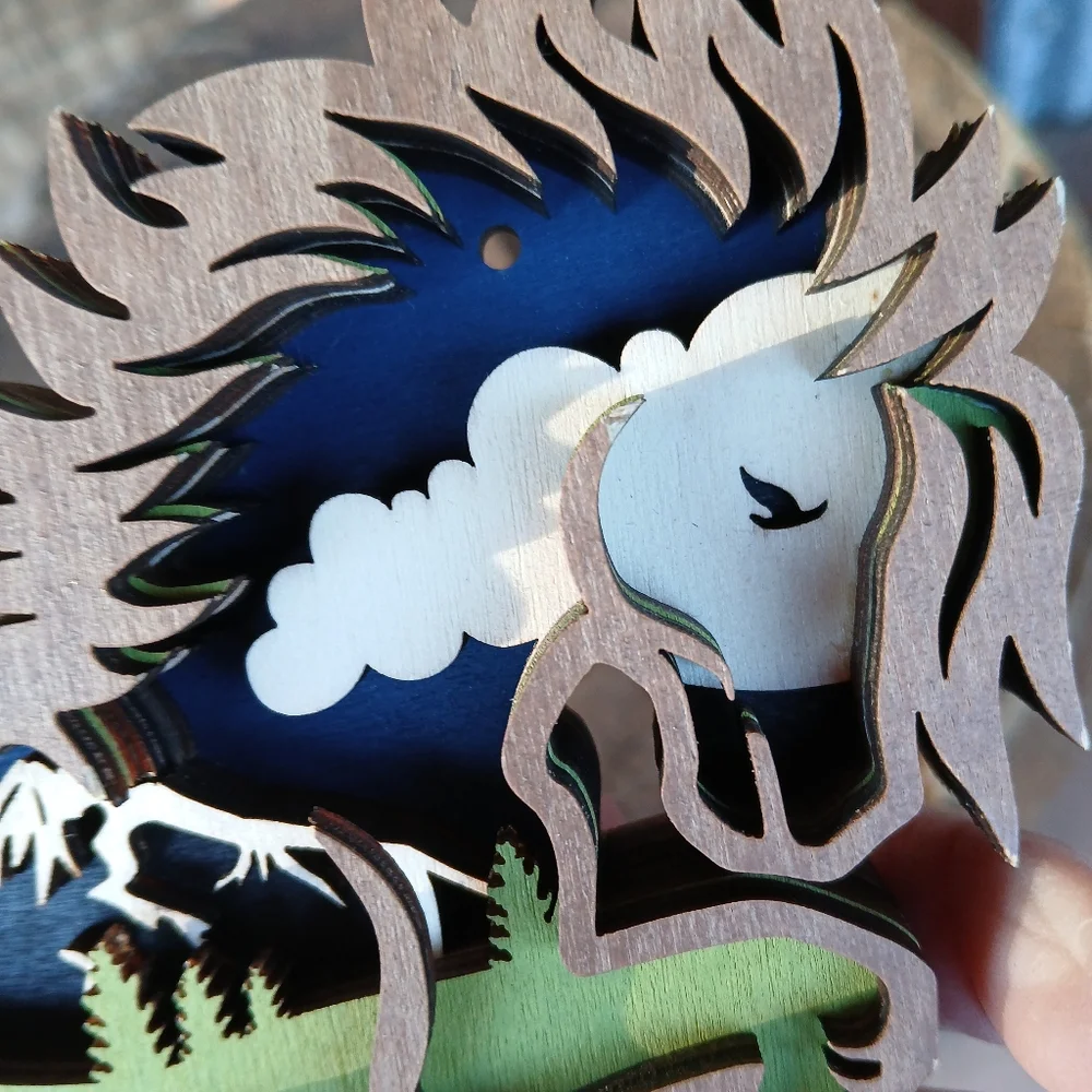 Wooden Horse Lazercut Mulit-layer Sculpture Decor Wall Hanging Scenic Montana